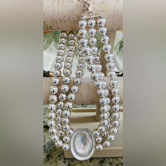 Vintage Bill Blass Three-Strand Silver-Tone Necklace - Picture 3 of 5